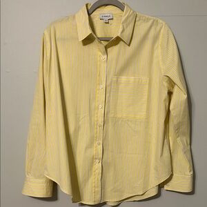 Evereve Yellow and White Striped Button Down Shirt. Large.